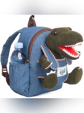 Kids Blue Dino Plush Backpack by